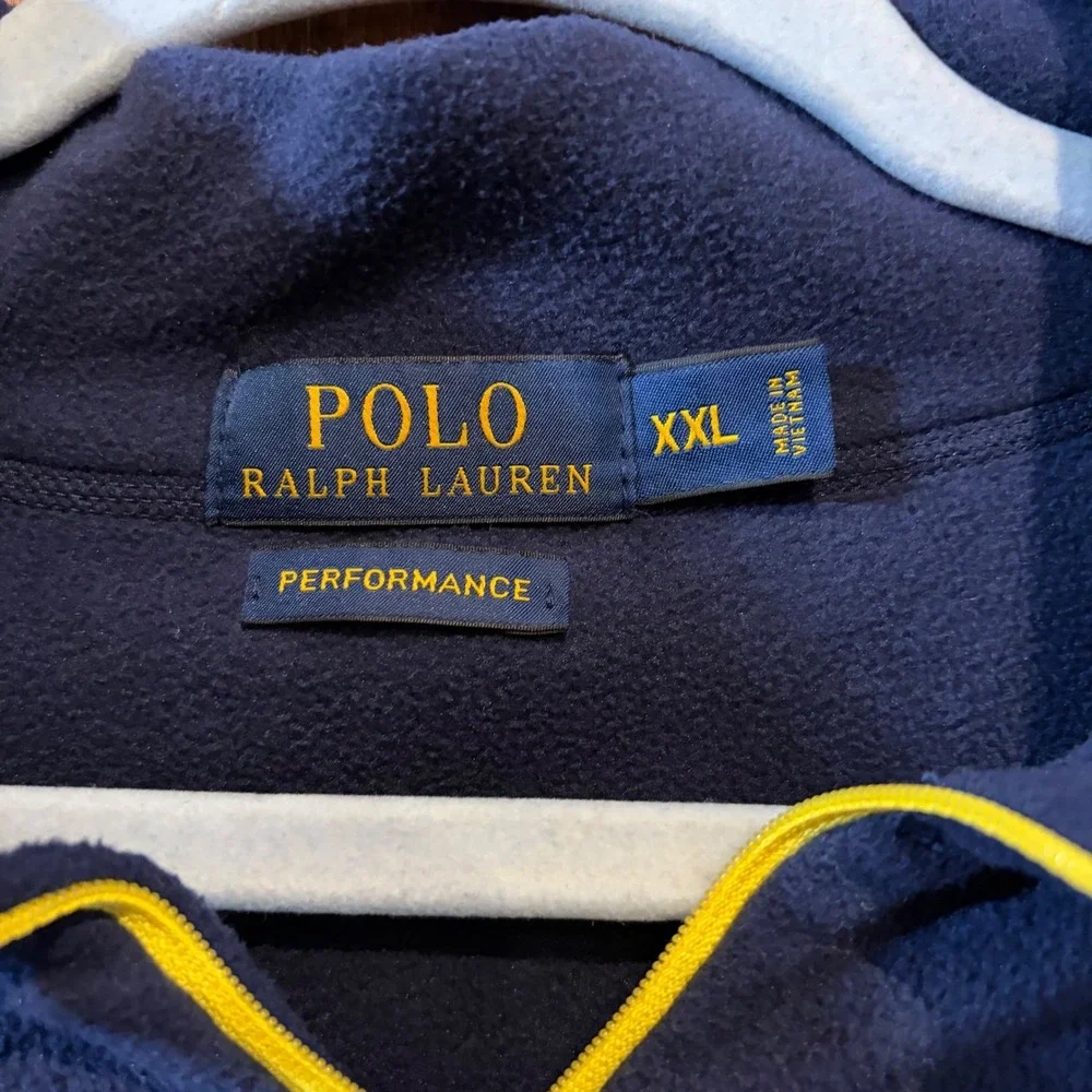 Polo Ralph Lauren Performance Mens XXL Navy Blue‎ Yellow 1/4 Zip Fleece Pullover